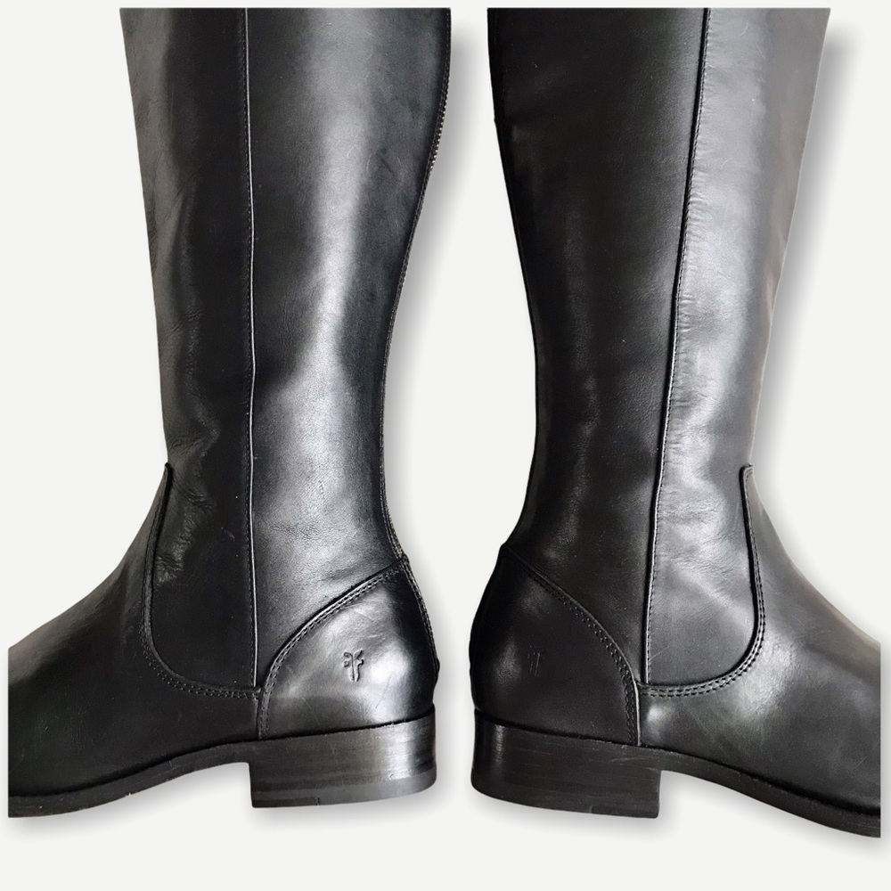 $398 Frye Melissa Stud Black Back Zip Tall Real Leather Black Knee High Boot - Picture 15 of 16